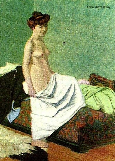 Felix  Vallotton naken kvinna som haller sitt nattlinne